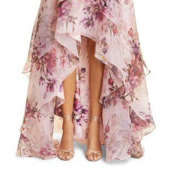 STUNNING Marchesa Notte Pink Floral Print Organza High-Low Gown Size 8 - Picture 9 of 10